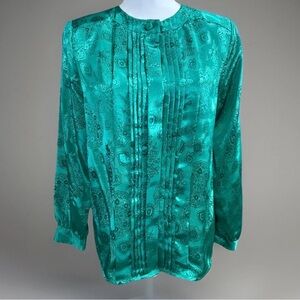 Vintage Laura & Jayne Collection Blouse M Green Satin Ralph Lauren Christmas